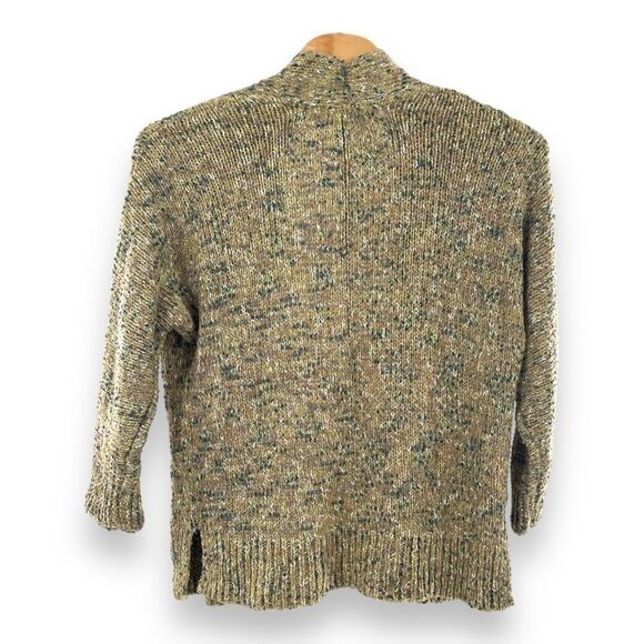 J.Jill Women's Open Front Chunky-Knit Cardigan Sweater Green Ochre Size L/P - Picture 2 of 5